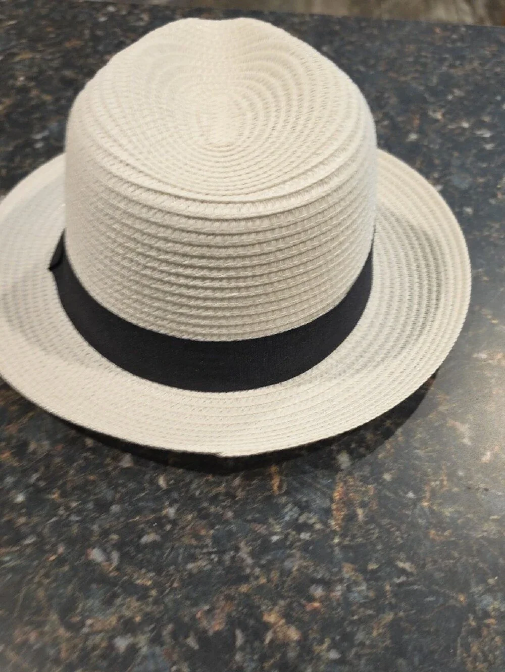 Women's White Straw Fedora with Black Band
